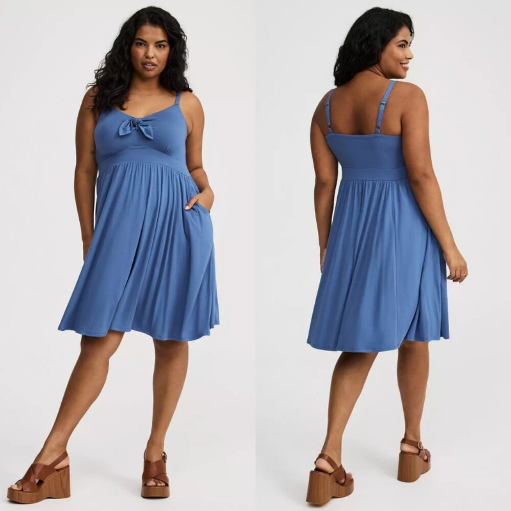 NWT Torrid 2 Blue Mini Super Soft Tie Front Skater Dress 2X 18 20